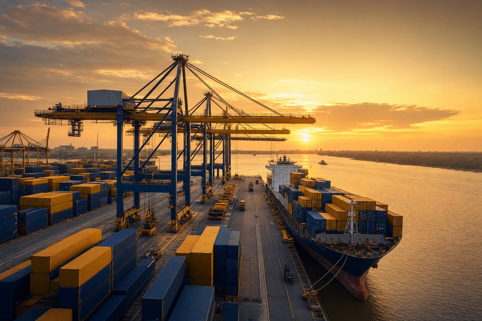 Porto de contêineres para importação e logística